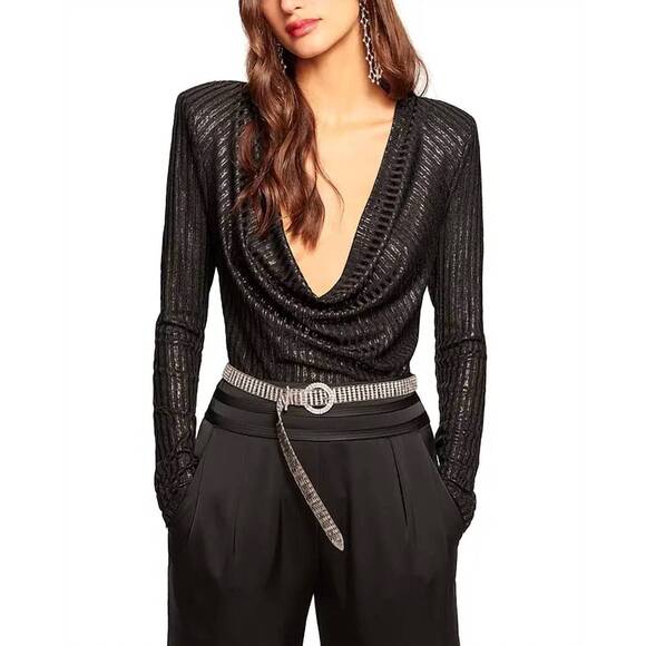 NEW RAMY BROOK carolina long sleeve top in black foil